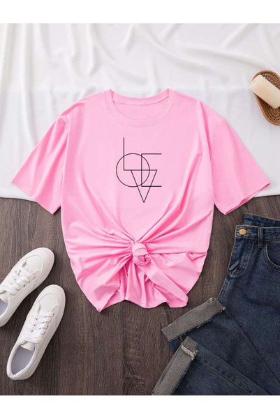 offsidesign Women's Oversize T-Shirt LOVE Minimal Design Printed T-Shirt Short Sleeve Summer Combed Cotton