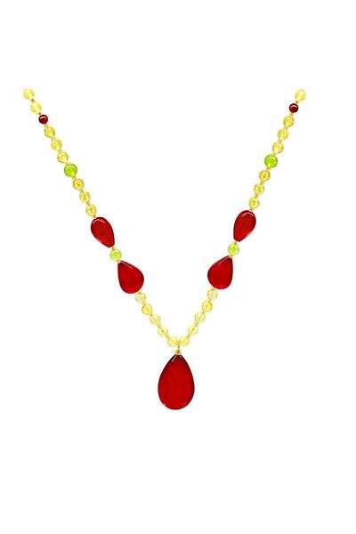 Tesbihane Drop Design Facet Cut Yellow-Red Natural Drop Amber Women's Necklace