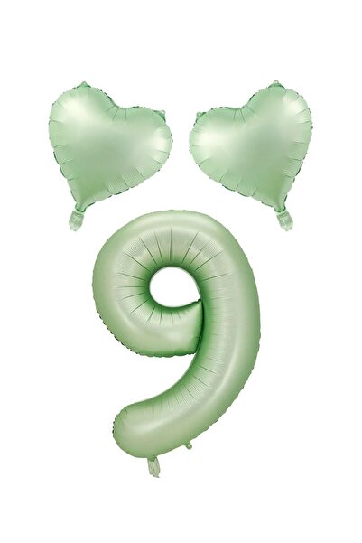 Generic Brand 9 Year Old Water Green Color Number Heart Foil Balloon Set