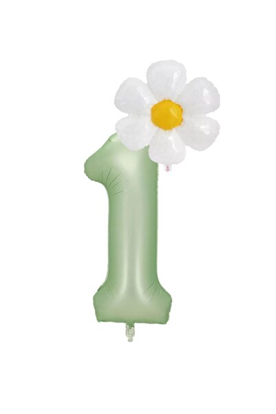 RÖNESANS PARTİ مجموعة بالونات من رقائق الأرقام والبابونج باللون الأخضر المائي...