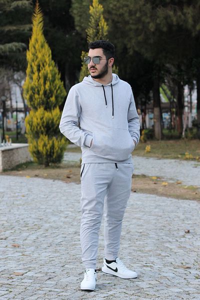 han elegant Σετ ανδρική αθλητική φόρμα με κουκούλα βαμβακερή τσέπη καγκουρό