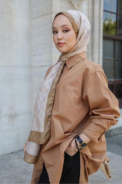 Hint İpek Checkerboard Patterned Monogram Shawl Monov03-21
