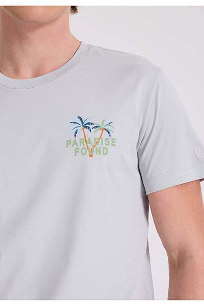WESTMARK LONDON Λιλά Μπροστινό και Πίσω Ανδρικό T-Shirt με λαιμόκοψη από οργανικό βαμβάκι κανονική εφαρμογή WMBACK PARADISE