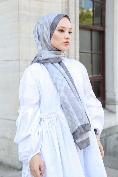 Hint İpek Checkerboard Patterned Monogram Shawl Monov03-01