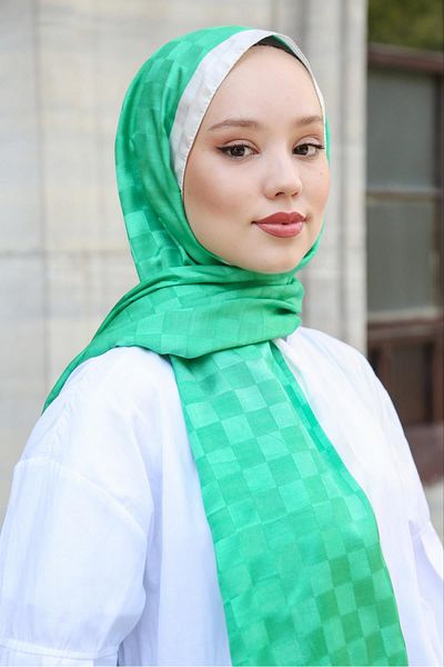 Hint İpek Checkerboard Patterned Monogram Shawl Monov03-09