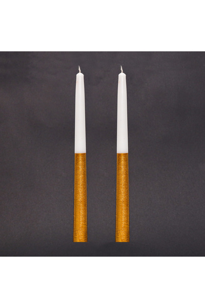 Missi 2li Yarım Altın Taramalı Ekru Şamdan Mum Seti