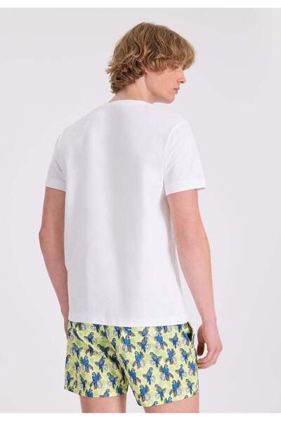 WESTMARK LONDON White Printed Crew Neck Organic Cotton Regular Fit Men's T-Shirt WMEMBROIDERY PARROT