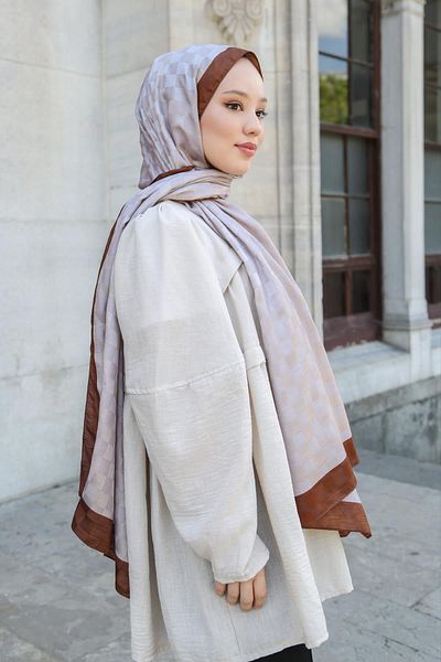 Hint İpek Checkerboard Patterned Monogram Shawl Monov03-22