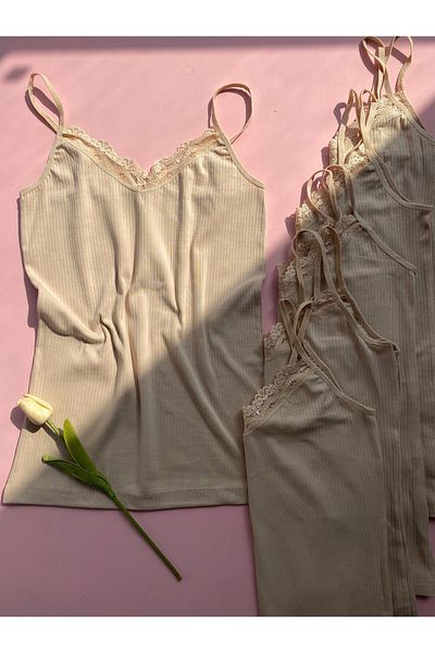 LEYNA BUTİK Women's 6 Pieces Skin Thread Strap Cotton, Lycra, Lacy, Ribbed Athlete