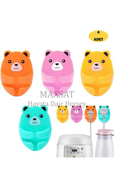 MAXSAT Hayata dair her şey حزام قابس منقوش 4 قطع كابل ذاتي اللصق على شكل دب وحامل قابس TYCMXT290324