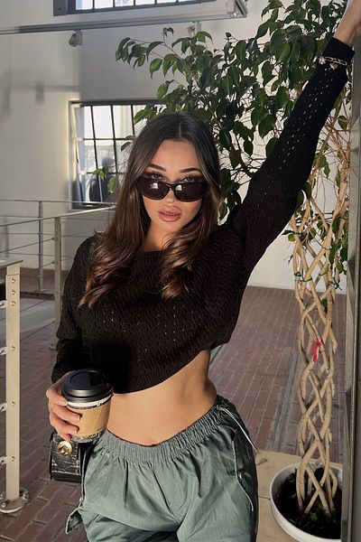 Jose Clothing Διάτρητο Γυναικείο Πλεκτό Crop - Μακρυμάνικο