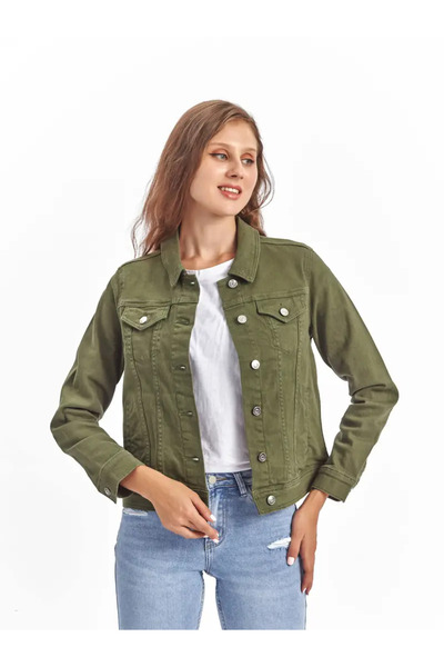 carwin Kadın Koyu Yeşil Boyfriend Kot Ceket