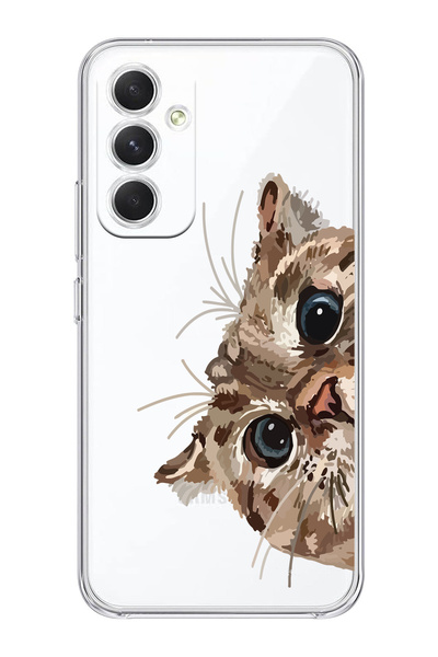 Magic Ring Samsung Galaxy A55 Uyumlu Tatlı Kedi Desenli Şeffaf Telefon Kılıfı
