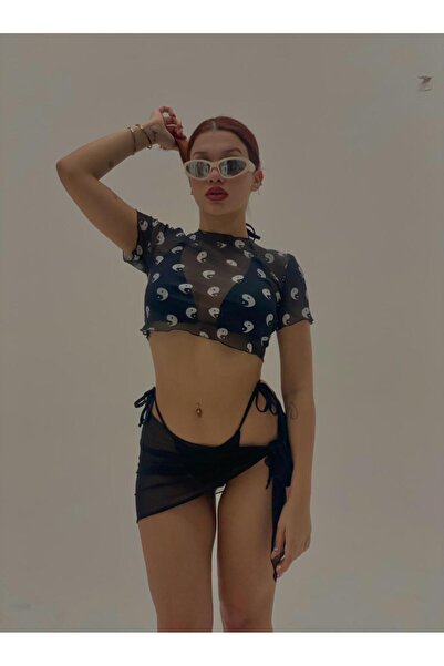elifbilginbutik Kadın özgürlük deseni tişört  Tül crop  Etek Görünümlü Alt ba...