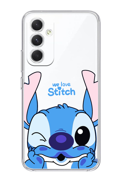 Samsung Galaxy A55 Compatible We Love Stitch Patterned Transparent Phone Case