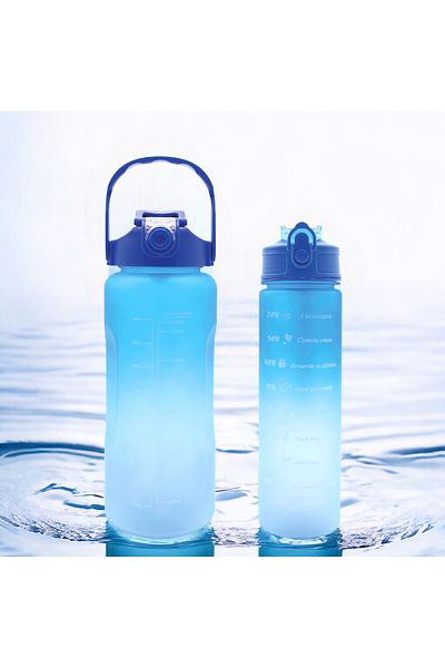 M&B WATER BOTTLE Set of 2 Motivational Water Bottles - Daily and Outdoor Sports Water Bottle, Straw Drinker 2000-900 ml
