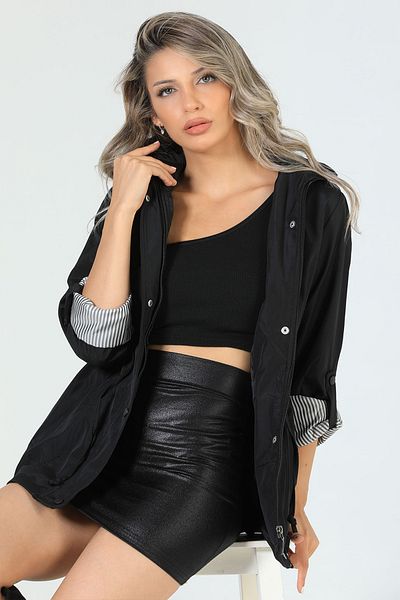 julude Women's Black Waist Lace-up Lined Trench Coat (ONE SIZE BIGGER PROPE, SLIM SIZE)