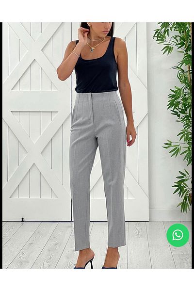 KAROL Melted Gray Front Pants of Fabric with Pens