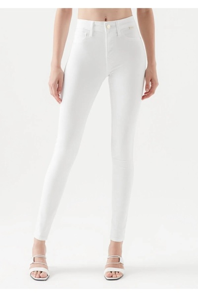 Lixera Pantaloni albi din lycra cu talie înaltă, super skinny