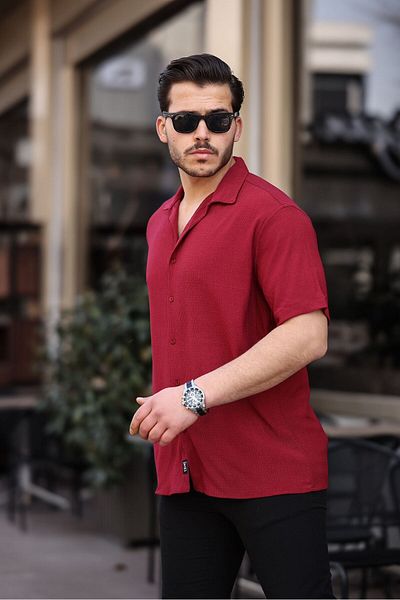 Gray Clothing Claret Red Men's Oversize Loose Cut Summer Short Sleeve Shirt