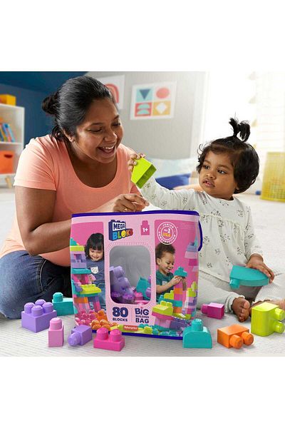 FISHER PRICE MB First Builders Big Building Bag 80pcs Pink - DCH62