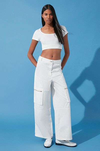Trendyol Collection White Zipper Detailed High Waist Wide Leg Jeans TWOSS24JE00094