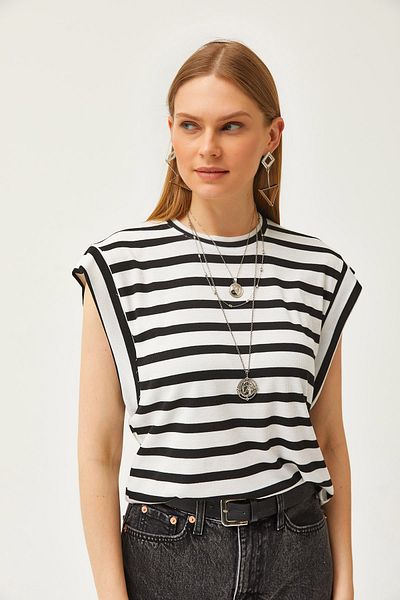 Olalook Weißes Lycra-T-Shirt mit Unterarmteil für Damen, gestreift, TSH-19000802