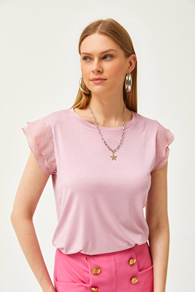 Olalook Жіноча блузка Gul Kurusu з плісированими рукавами Orme з віскози BLZ19002554