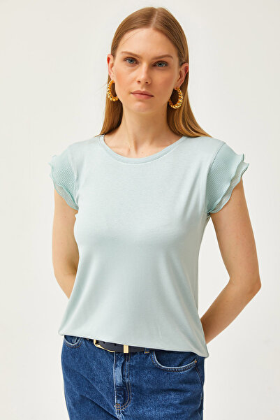 Olalook Жіноча плісирована блузка з віскози Orme водно-зеленого кольору BLZ19002554