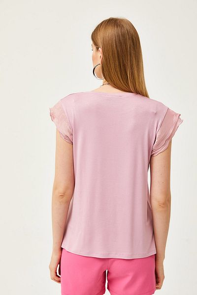 Olalook Damen-Bluse aus gestrickter Viskose mit getrockneten Rosenärmeln und Falten BLZ-19002554