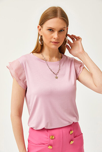 Olalook Жіноча блузка Gul Kurusu з плісированими рукавами Orme з віскози BLZ19002554