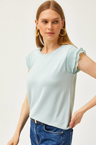 Olalook Жіноча плісирована блузка з віскози Orme водно-зеленого кольору BLZ19002554