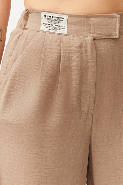 Edit by Trendyol Beige Linen Look Wide Leg Woven Trousers TEDSS24PL00002