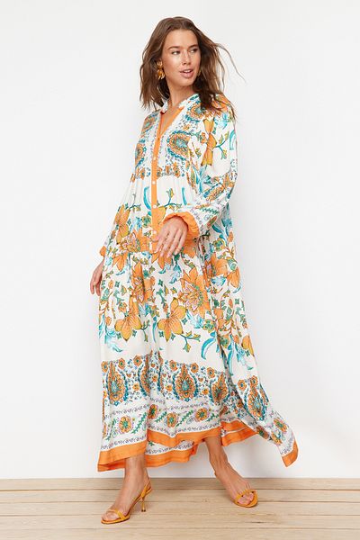 Trendyol Modest فستان منسوج من الفيسكوز باللون البرتقالي TCTSS24EB00221