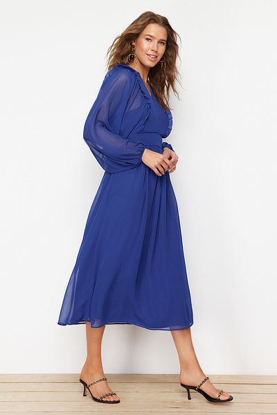 Trendyol Modest Saks υφασμένο φόρεμα με μίνιμαλ σχέδια από σιφόν TCTSS24EB00035