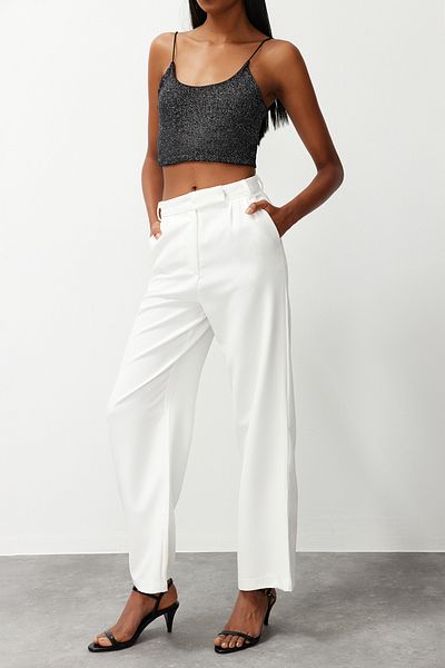 Edit by Trendyol Wide Leg Ecru Woven Kalhoty - Twoaw24Pl00383