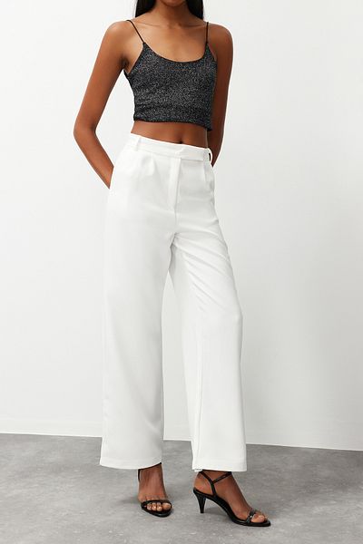 Edit by Trendyol Wide Leg Ecru Woven Kalhoty - Twoaw24Pl00383