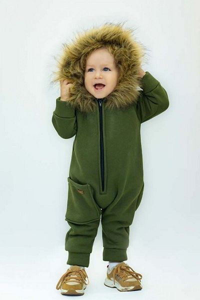 Ares Kids Fashion Fur Collar Hooded Fleece Inside Jumpsuit Children's and Baby Clothing Boys and Girls Holiday Gift