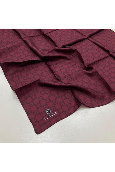 Vissona Plum-1 Checkerboard Pattern Tivil Silk Scarf 51495-0026