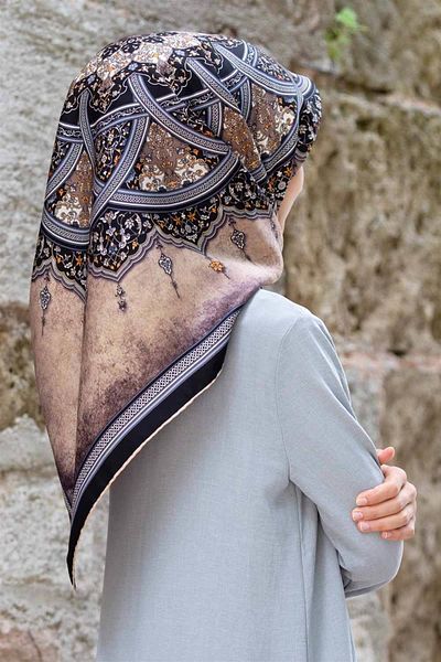 Vissona Beige-Gray Tivil Silk Scarf 17376-0004-0028