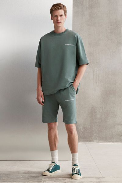 GRIMELANGE Ανδρικό σετ 2 τεμαχίων Colombia Comfort Fit Casual Fit Κέντημα με γράμματα χωρίς ράστερ πράσινη φόρμα