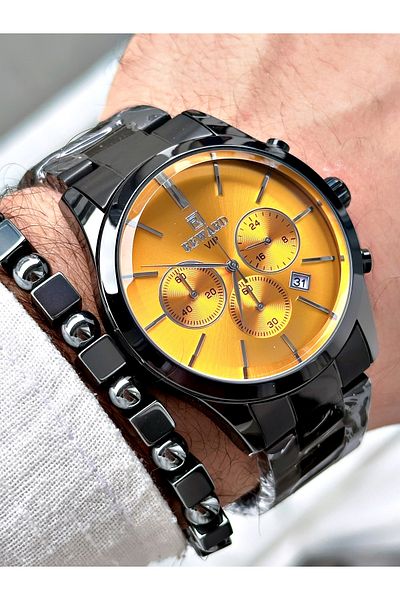 Reward Men's Wristwatch and Bracelet with Gift - Black Steel Cord