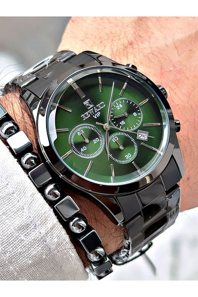 Reward Men's Wristwatch and Bracelet with Gift - Black Steel Cord