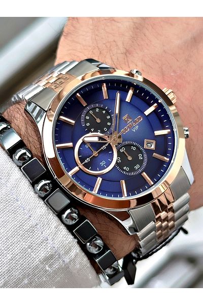 Reward Men's Wristwatch and Bracelet Gift - Rose Silver Color, Steel Cord