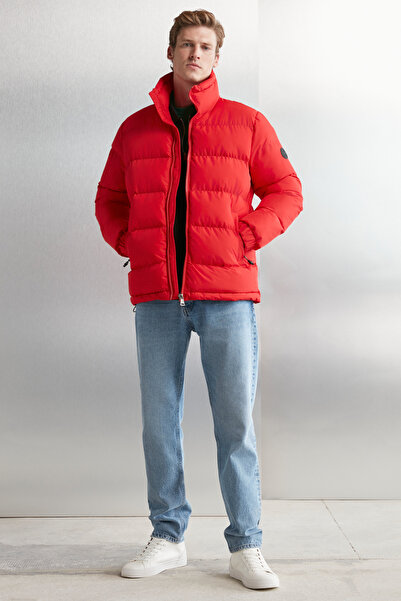 GRIMELANGE Allexis Men's Water Repellent Cloth Warm Stand Collar Ragular Fit Regular Fit Inflatable Red Coat