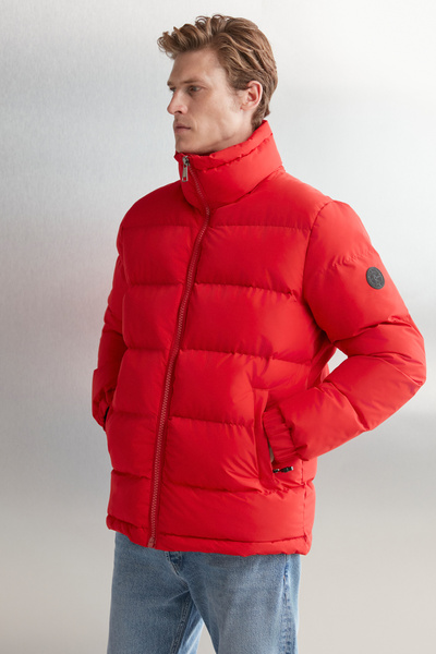 GRIMELANGE Allexis Men's Water Repellent Cloth Warm Stand Collar Ragular Fit Regular Fit Inflatable Red Coat