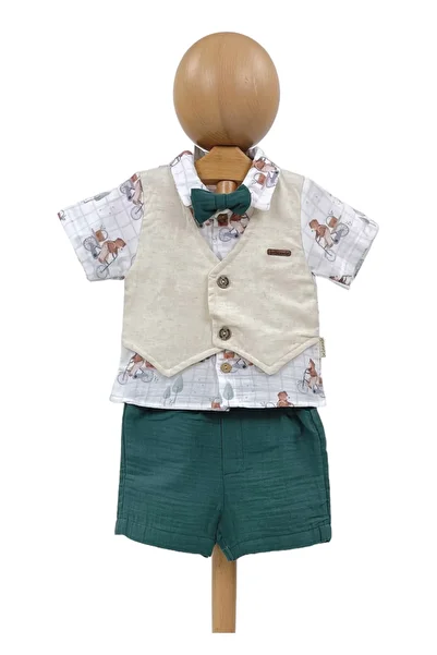 Pivami Baby Boy Suit with Shorts 3-Piece Muslin Green