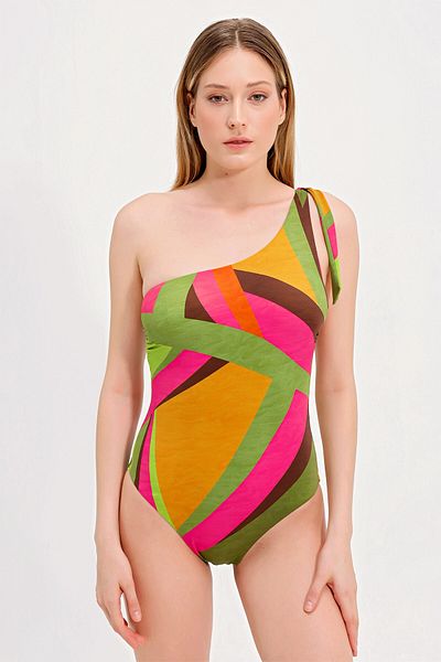 ZEKİ PATTERNED ONE SHOULDER SWIMSUIT