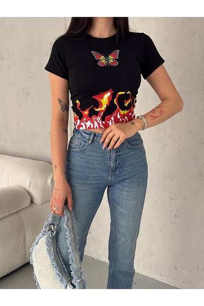 Touz Moda Μαύρη περικοπή με στάμπα πεταλούδας