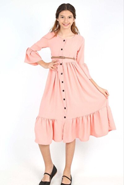 ARBİ kids فستان طويل من قماش أيروبين وردي للفتيات الصغيرات